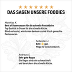 Text graphic “What our Foodies say” with three short quotes