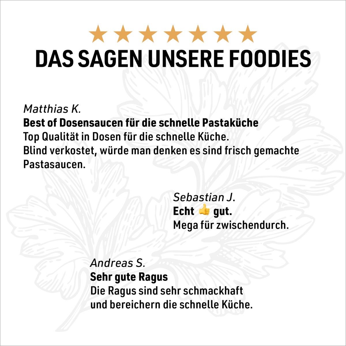 Text graphic “What our Foodies say” with three short quotes