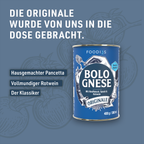 Can of Bolognese Originale against a blue background