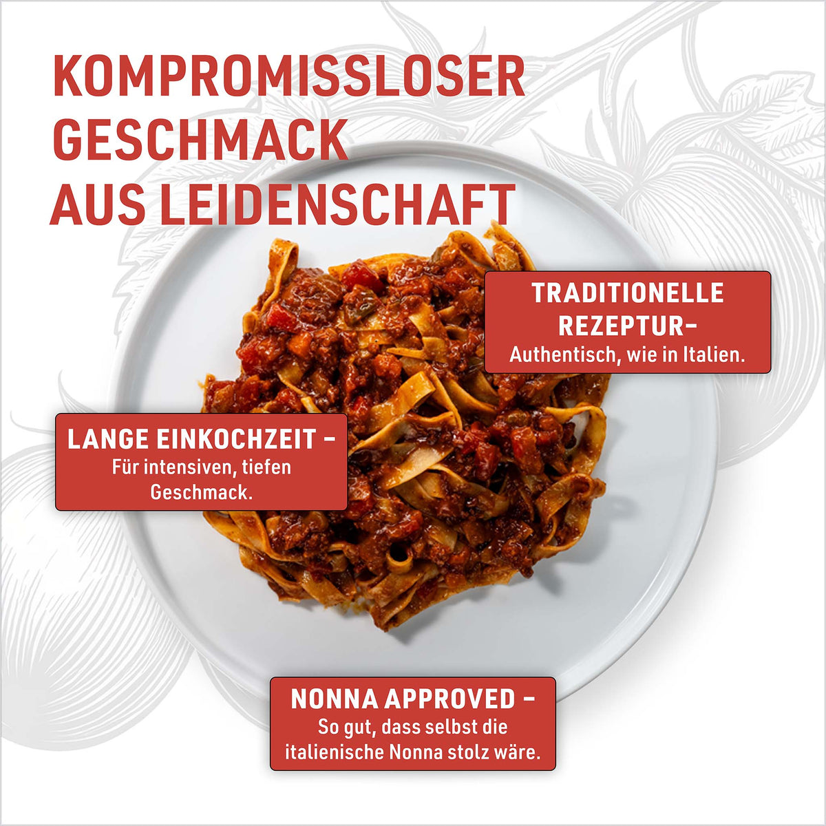 Plate of wide ribbon pasta with Bolognese, seen from above